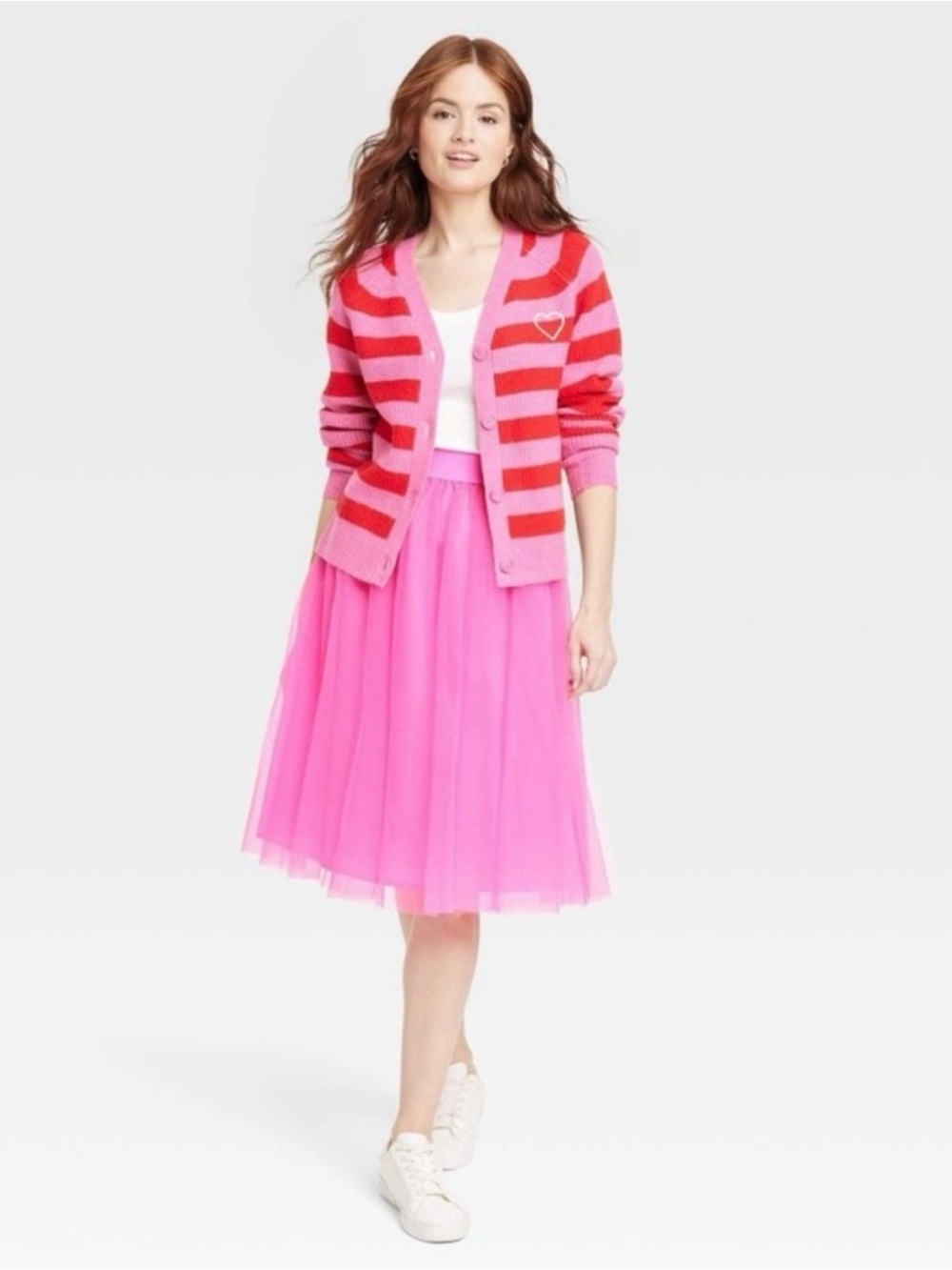Target A New Day Pleated Tulle Midi Skirt in Hot Pink Women